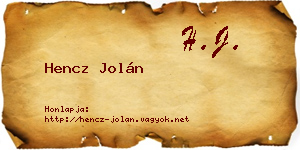 Hencz Jolán névjegykártya